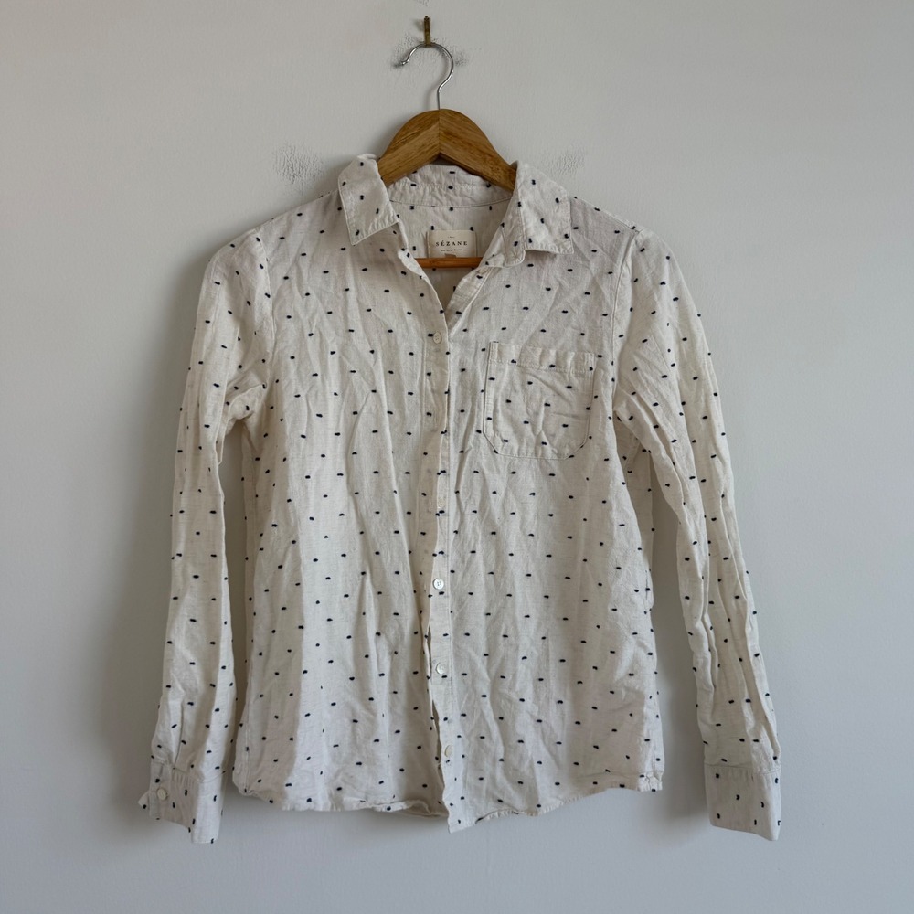 Sezane Tomboy Shirt in Blue Ecru Size 34